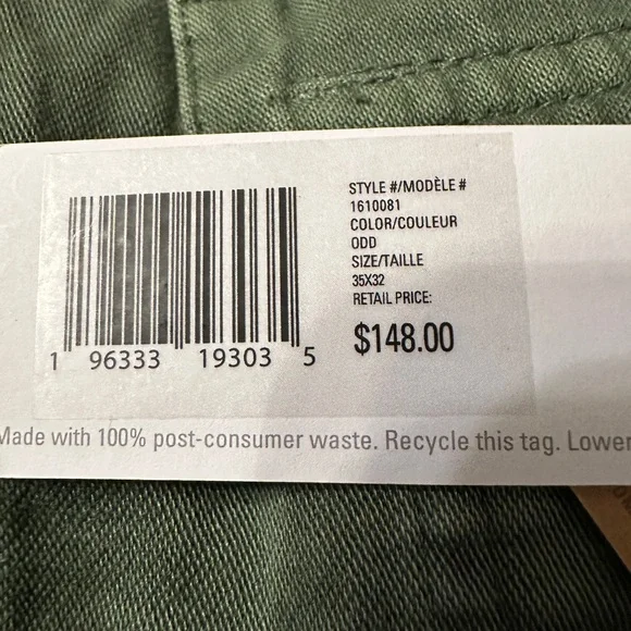 Outerknown Green “The Field Pants” Organic Cotton - NWT - Size 35x32 - Picture 11 of 14